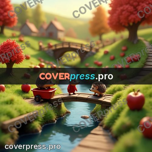 Miniature scene: hedgehog on a bridge with apples