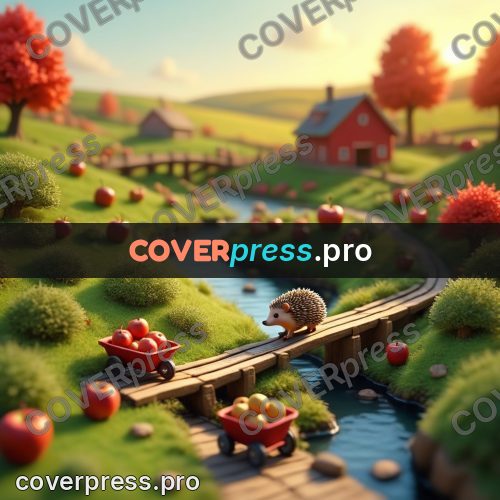 Miniature scene: hedgehog on a bridge with apples