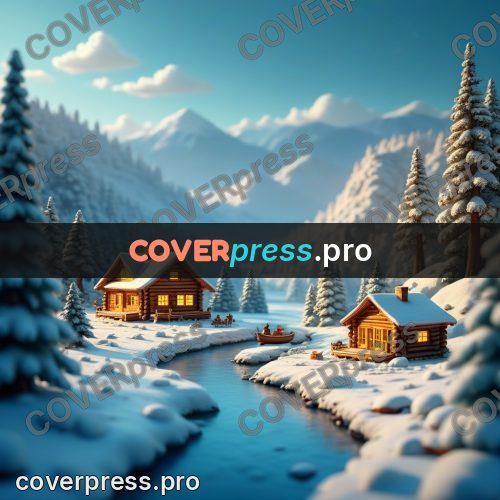 Miniature scene: log houses in the snow