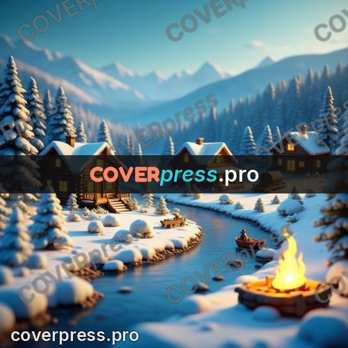 Miniature scene: log houses in the snow