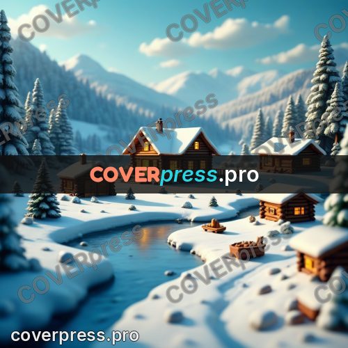 Miniature scene: log houses in the snow