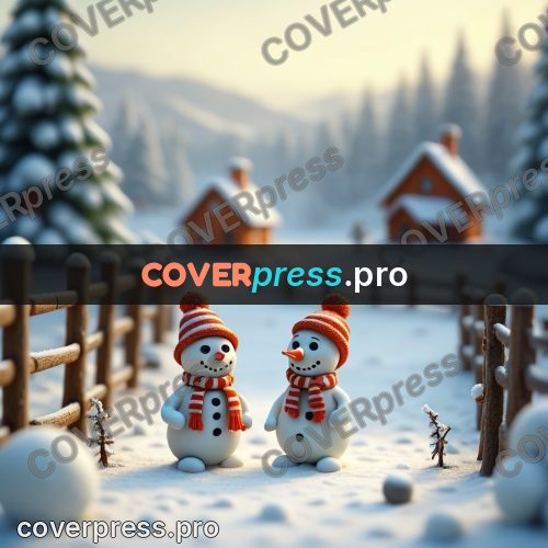 Miniature scene: snowman in a striped scarf