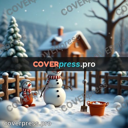 Miniature scene: snowman in a striped scarf