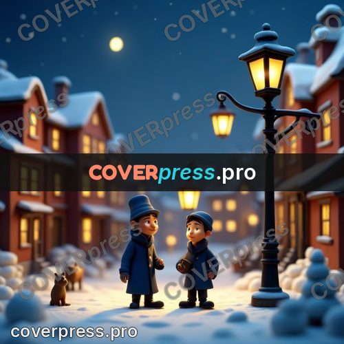 Miniature scene: lamplighter by a lit street lamp