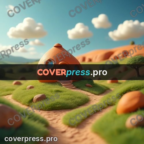 Miniature scene: orange house on a green hill