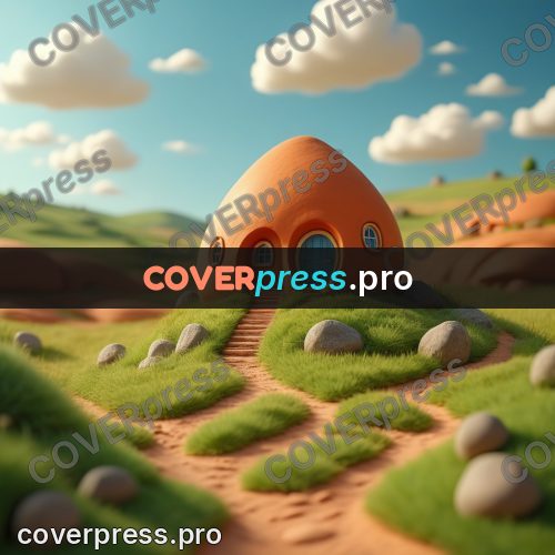 Miniature scene: orange house on a green hill