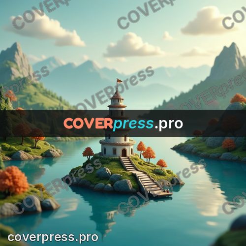 Miniature scene: white tower on an island