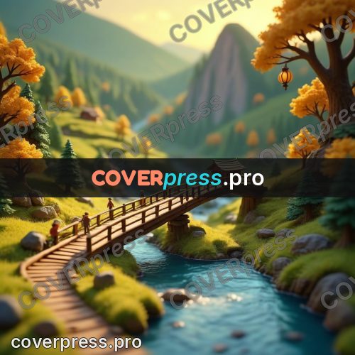 Miniature scene: wooden bridge over a stream