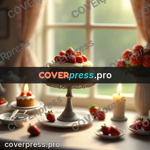 Miniature scene: strawberry cake by a window