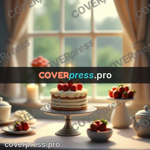 Miniature scene: strawberry cake by a window