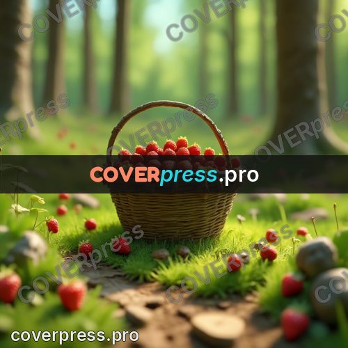 Miniature scene: basket of berries on the grass