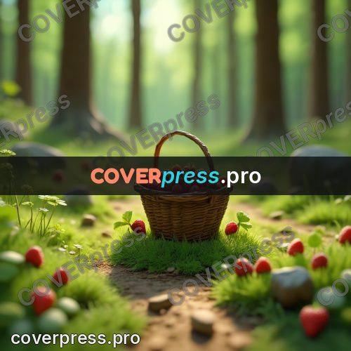 Miniature scene: basket of berries on the grass