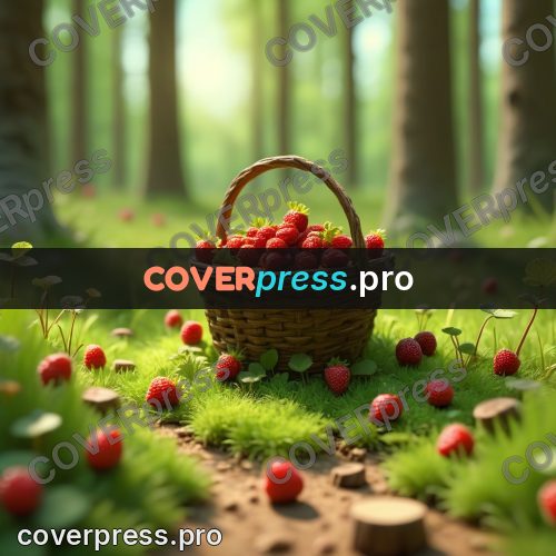 Miniature scene: basket of berries on the grass