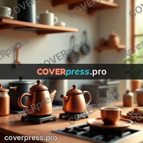 Miniature scene: copper coffee pot in a kitchen