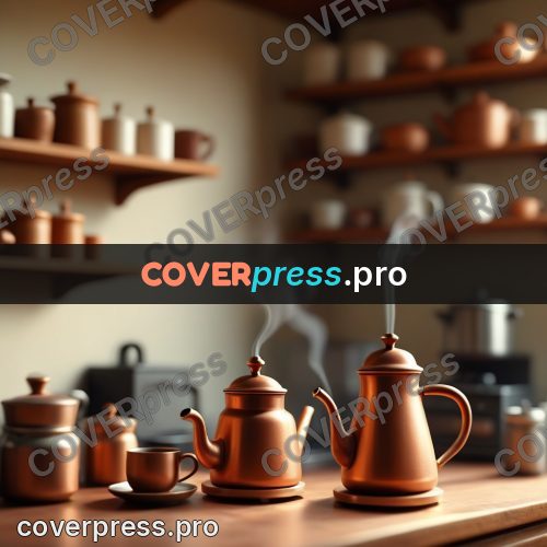 Miniature scene: copper coffee pot in a kitchen