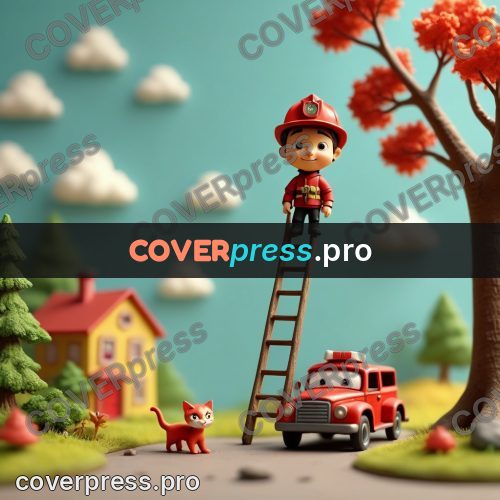 Miniature scene: firefighter on a ladder