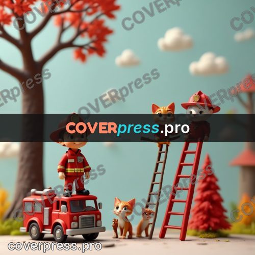 Miniature scene: firefighter on a ladder