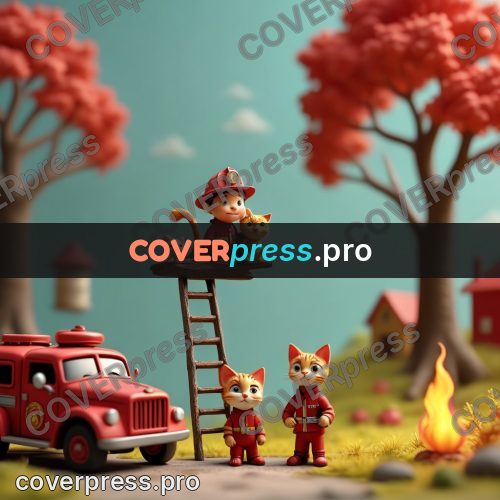Miniature scene: firefighter on a ladder