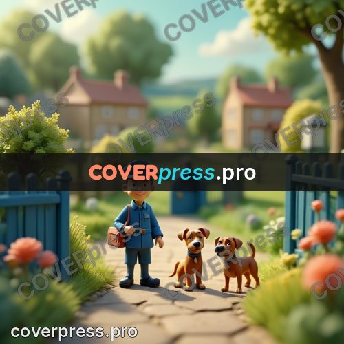 Miniature scene: postman with a dog