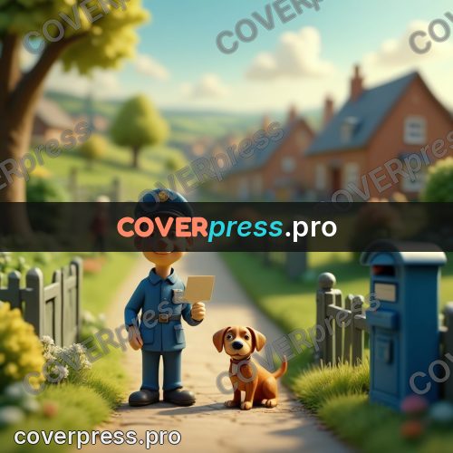 Miniature scene: postman with a dog