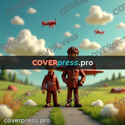 Miniature scene: pilot by a red plane