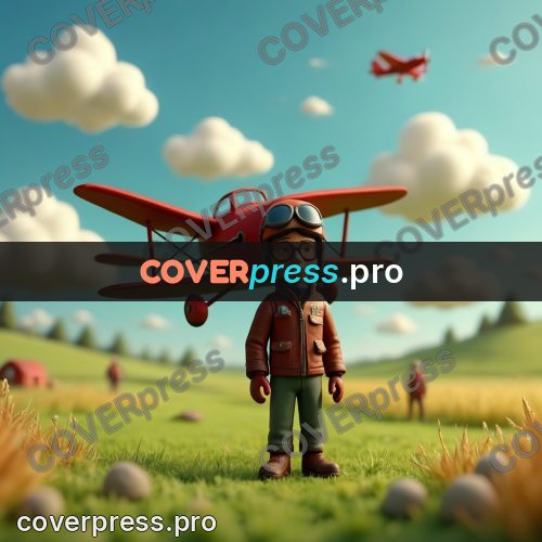Miniature scene: pilot by a red plane