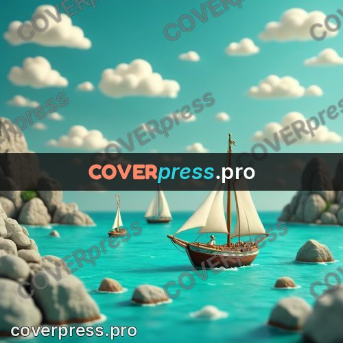 Miniature scene: sailing ship on turquoise water