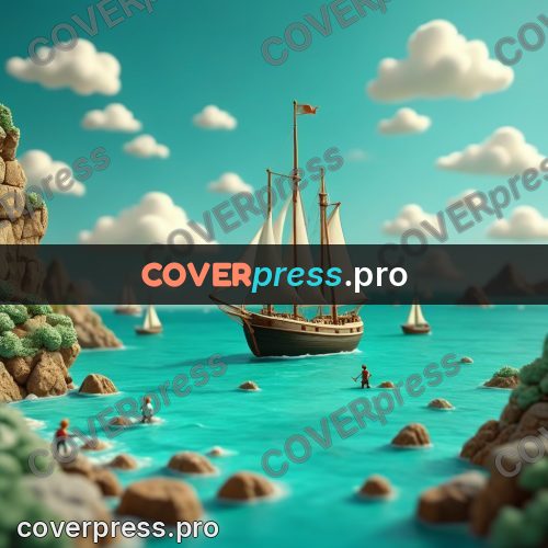 Miniature scene: sailing ship on turquoise water