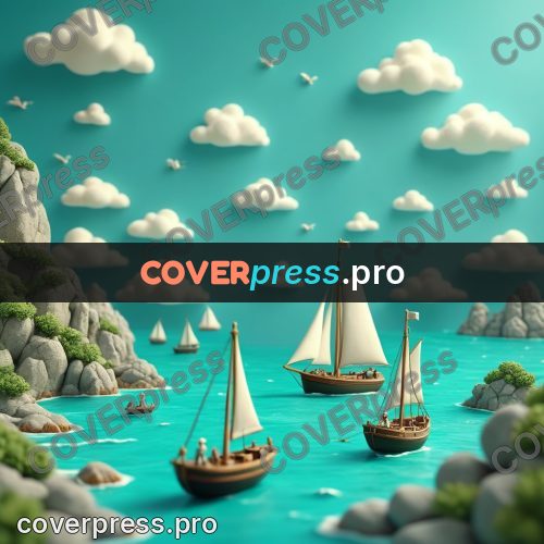 Miniature scene: sailing ship on turquoise water