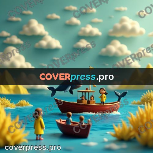 Miniature scene: whale beside a red boat