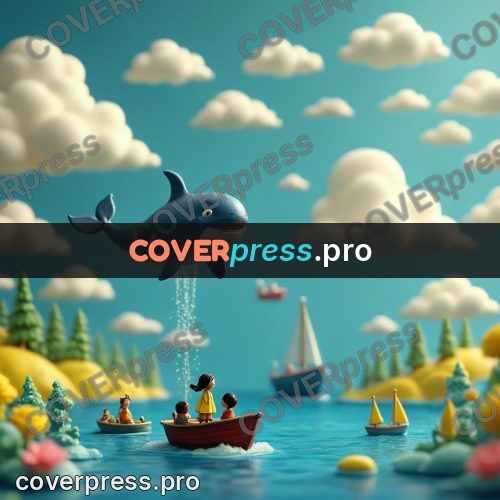 Miniature scene: whale beside a red boat