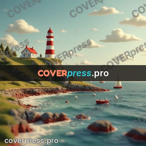 Miniature scene: red and white lighthouse