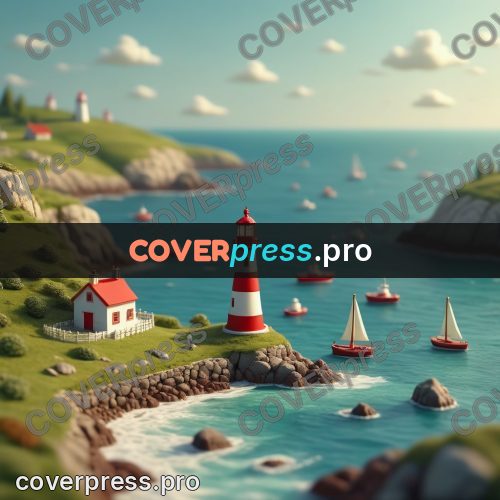 Miniature scene: red and white lighthouse