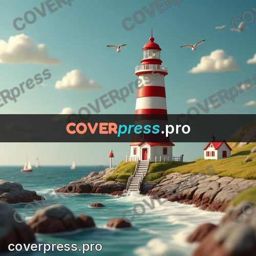 Miniature scene: red and white lighthouse
