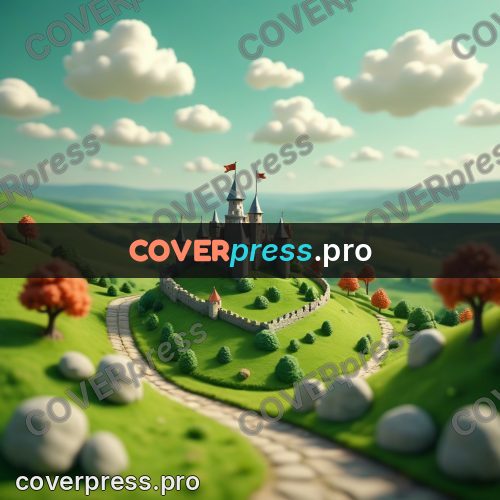 Miniature scene: castle with towers on a hill