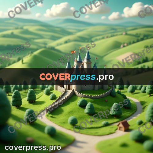 Miniature scene: castle with towers on a hill