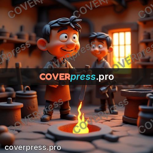 Miniature scene: blacksmith by the forge fire