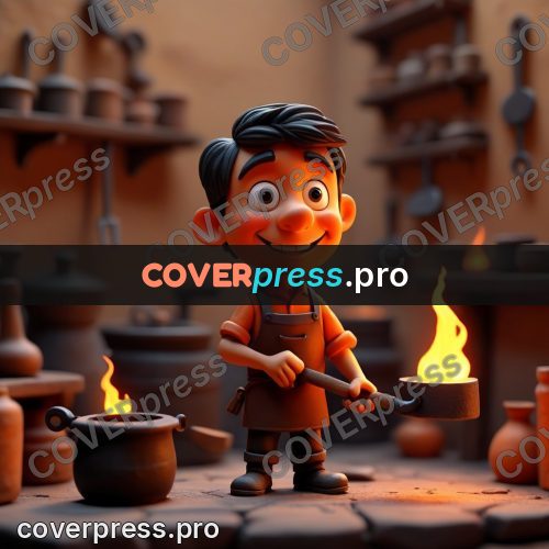 Miniature scene: blacksmith by the forge fire