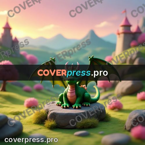 Miniature scene: green dragon on a stone