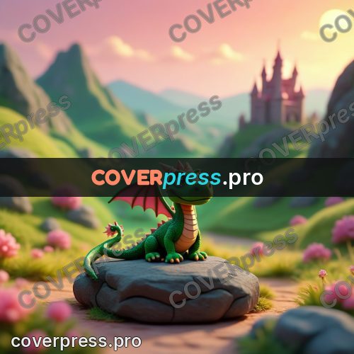 Miniature scene: green dragon on a stone