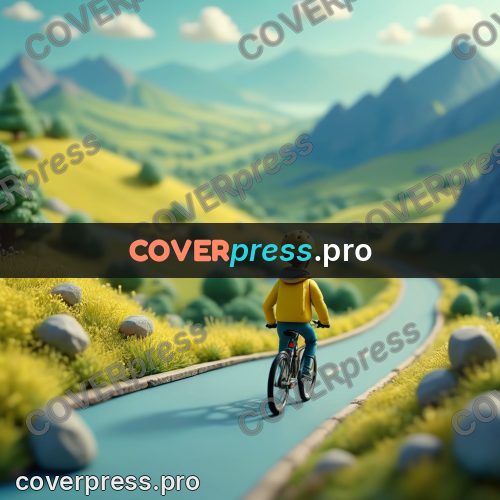 Miniature scene: cyclist in a yellow jacket