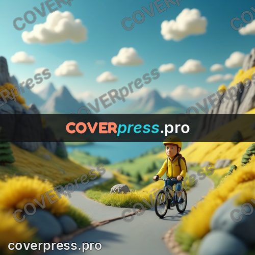 Miniature scene: cyclist in a yellow jacket