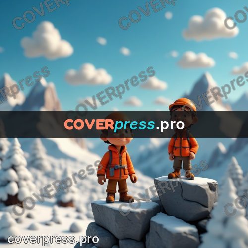 Miniature scene: climber in an orange jacket