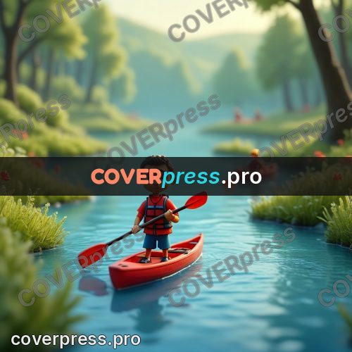 Miniature scene: paddler in a red kayak