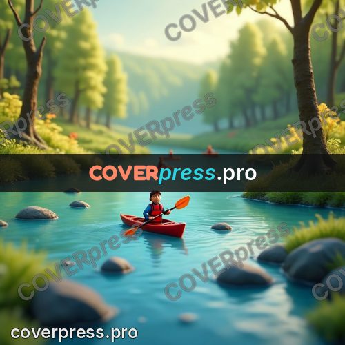Miniature scene: paddler in a red kayak