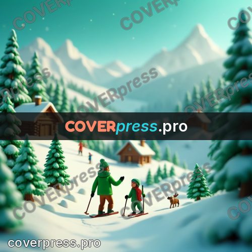 Miniature scene: skier in green on the snow
