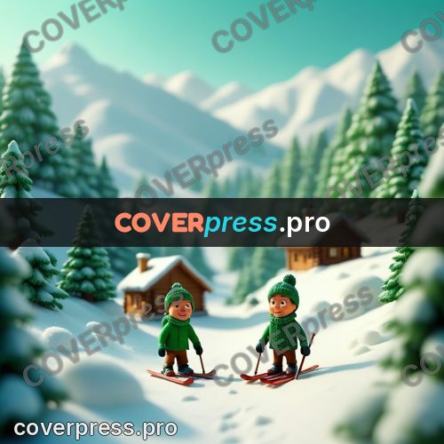 Miniature scene: skier in green on the snow