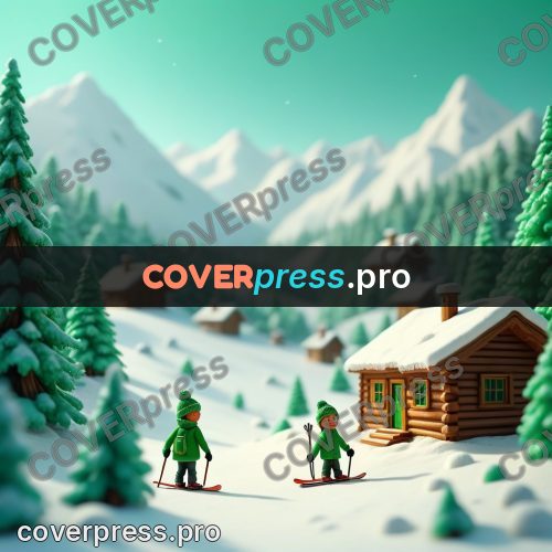 Miniature scene: skier in green on the snow