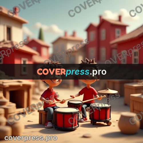 Miniature scene: drummer with drums in a yard
