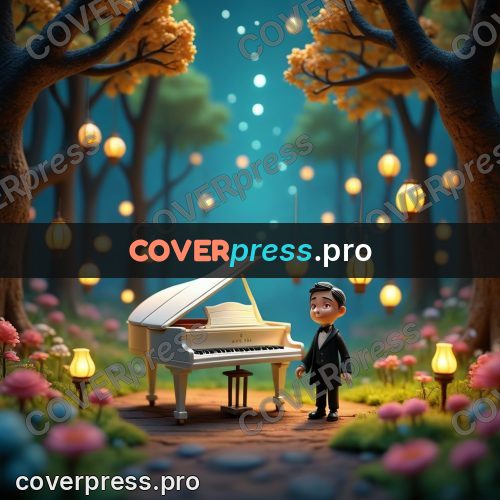 Miniature scene: grand piano in a night forest